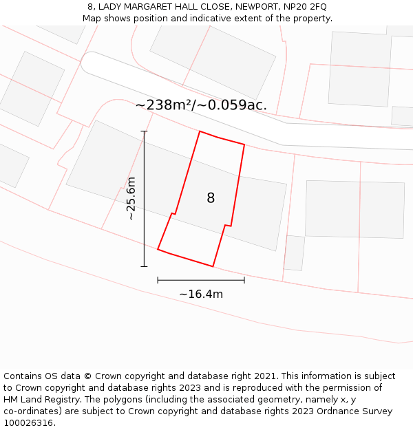 8, LADY MARGARET HALL CLOSE, NEWPORT, NP20 2FQ: Plot and title map