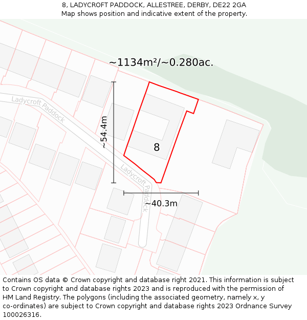 8, LADYCROFT PADDOCK, ALLESTREE, DERBY, DE22 2GA: Plot and title map