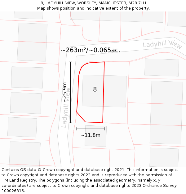 8, LADYHILL VIEW, WORSLEY, MANCHESTER, M28 7LH: Plot and title map