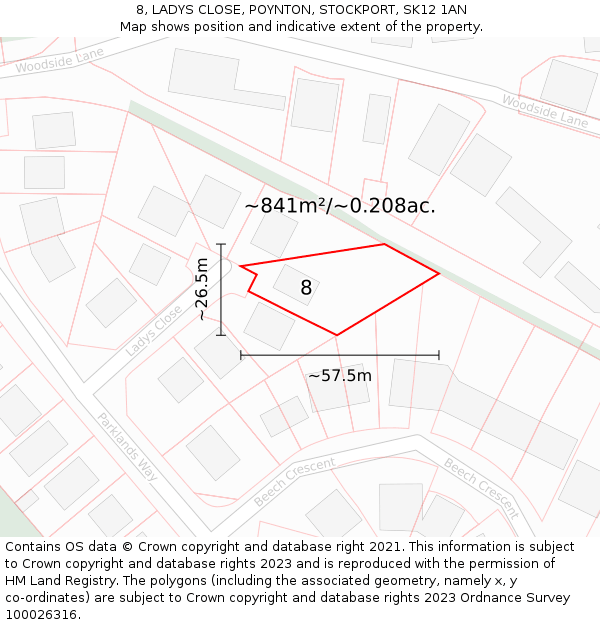 8, LADYS CLOSE, POYNTON, STOCKPORT, SK12 1AN: Plot and title map