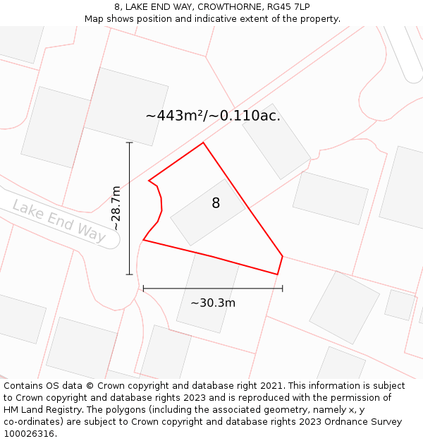 8, LAKE END WAY, CROWTHORNE, RG45 7LP: Plot and title map