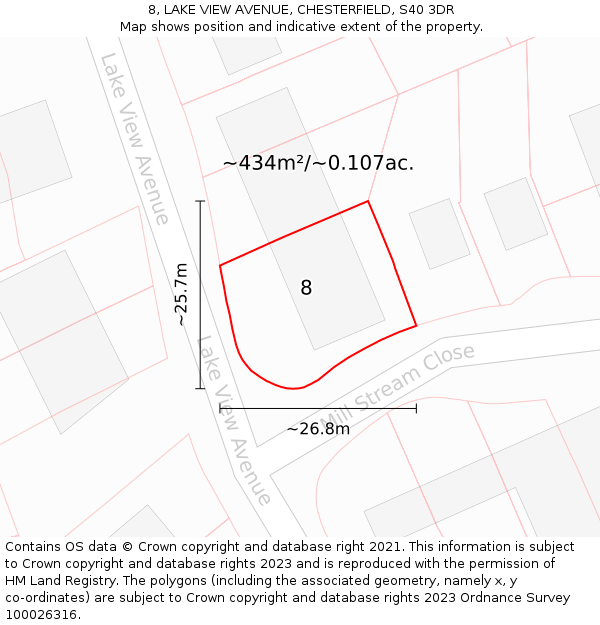8, LAKE VIEW AVENUE, CHESTERFIELD, S40 3DR: Plot and title map