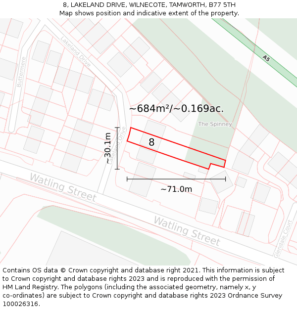 8, LAKELAND DRIVE, WILNECOTE, TAMWORTH, B77 5TH: Plot and title map