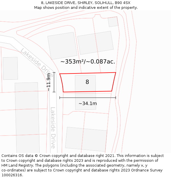 8, LAKESIDE DRIVE, SHIRLEY, SOLIHULL, B90 4SX: Plot and title map
