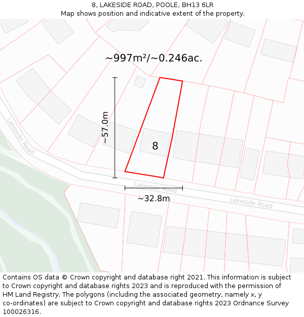 8, LAKESIDE ROAD, POOLE, BH13 6LR: Plot and title map