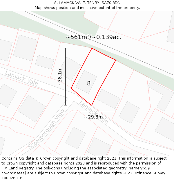 8, LAMACK VALE, TENBY, SA70 8DN: Plot and title map