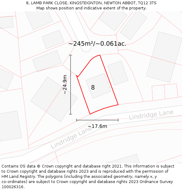 8, LAMB PARK CLOSE, KINGSTEIGNTON, NEWTON ABBOT, TQ12 3TS: Plot and title map