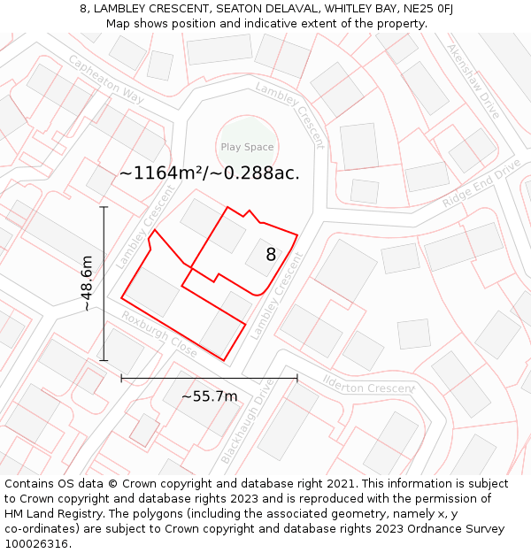 8, LAMBLEY CRESCENT, SEATON DELAVAL, WHITLEY BAY, NE25 0FJ: Plot and title map