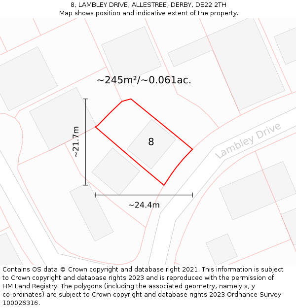 8, LAMBLEY DRIVE, ALLESTREE, DERBY, DE22 2TH: Plot and title map