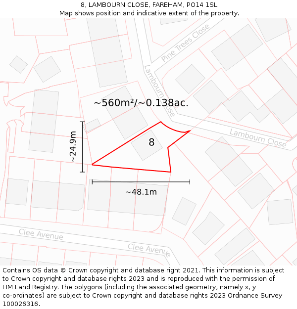 8, LAMBOURN CLOSE, FAREHAM, PO14 1SL: Plot and title map