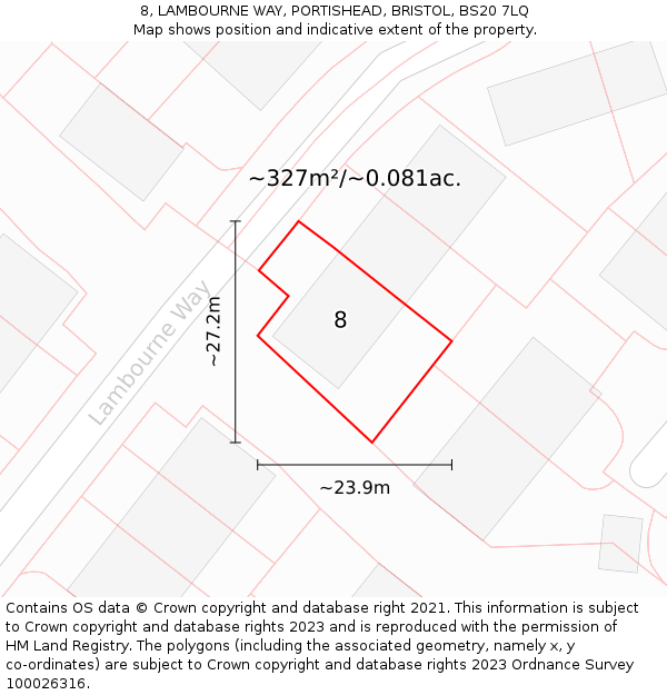 8, LAMBOURNE WAY, PORTISHEAD, BRISTOL, BS20 7LQ: Plot and title map