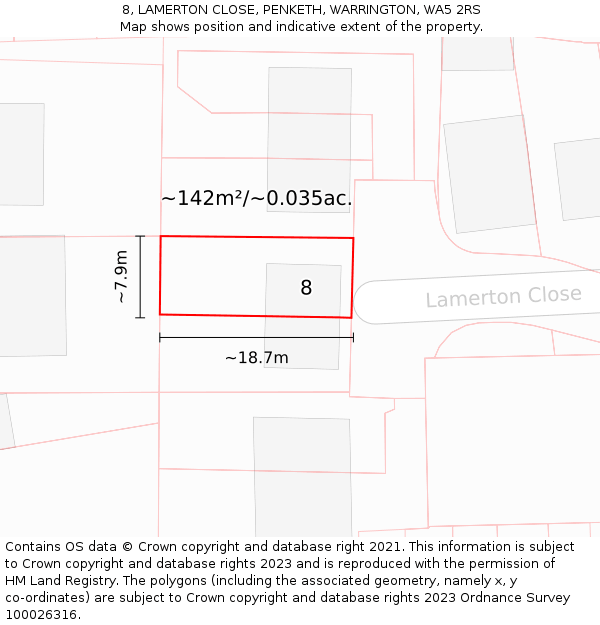 8, LAMERTON CLOSE, PENKETH, WARRINGTON, WA5 2RS: Plot and title map