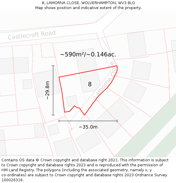 8, LAMORNA CLOSE, WOLVERHAMPTON, WV3 8LG: Plot and title map