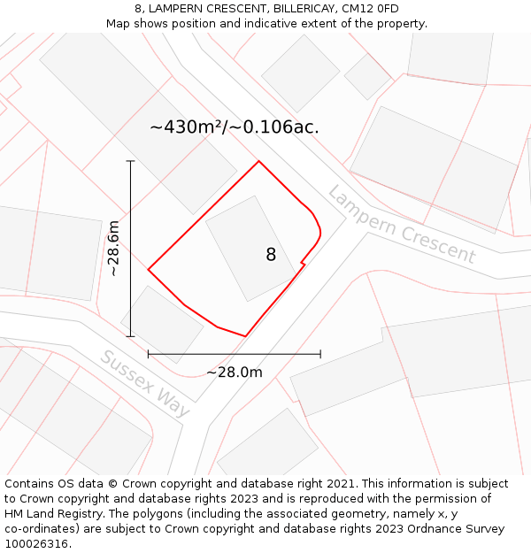 8, LAMPERN CRESCENT, BILLERICAY, CM12 0FD: Plot and title map