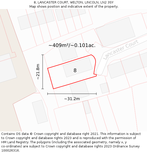 8, LANCASTER COURT, WELTON, LINCOLN, LN2 3SY: Plot and title map