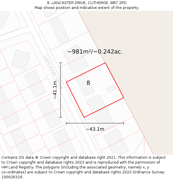 8, LANCASTER DRIVE, CLITHEROE, BB7 2PD: Plot and title map