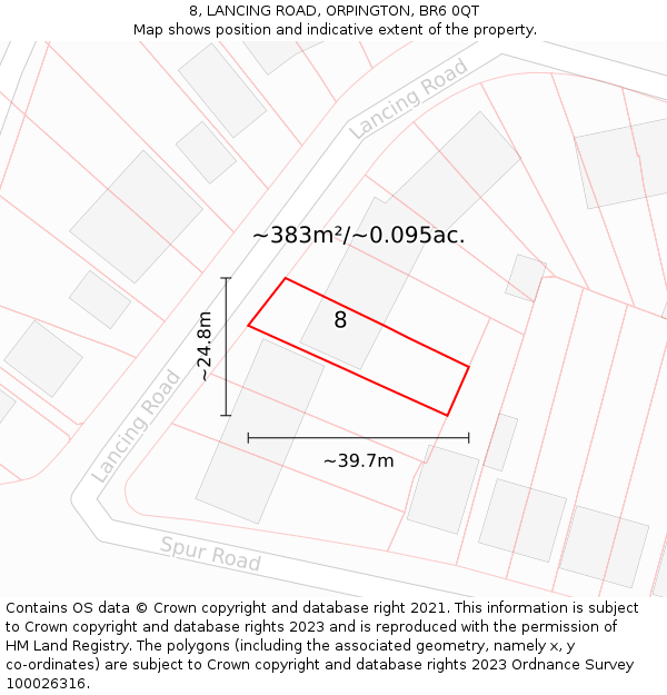 8, LANCING ROAD, ORPINGTON, BR6 0QT: Plot and title map