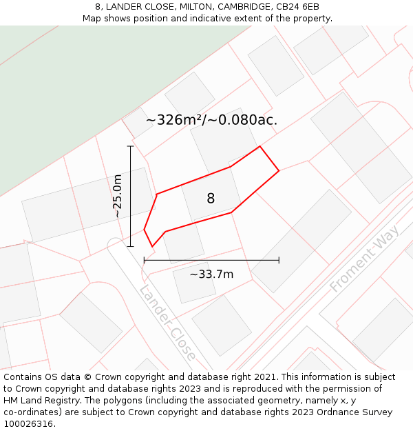 8, LANDER CLOSE, MILTON, CAMBRIDGE, CB24 6EB: Plot and title map