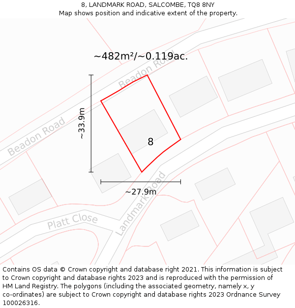8, LANDMARK ROAD, SALCOMBE, TQ8 8NY: Plot and title map