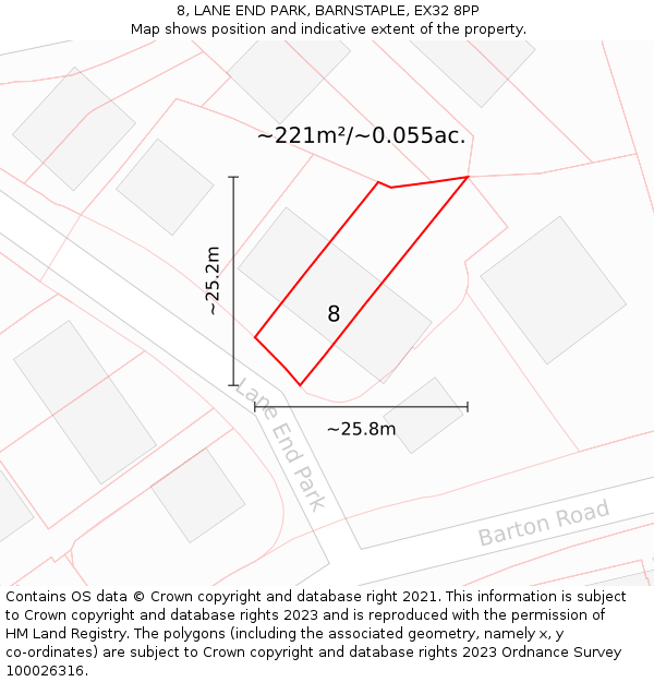 8, LANE END PARK, BARNSTAPLE, EX32 8PP: Plot and title map