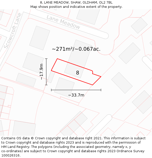 8, LANE MEADOW, SHAW, OLDHAM, OL2 7BL: Plot and title map