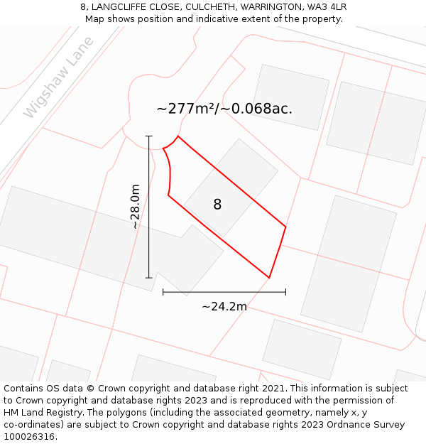 8, LANGCLIFFE CLOSE, CULCHETH, WARRINGTON, WA3 4LR: Plot and title map