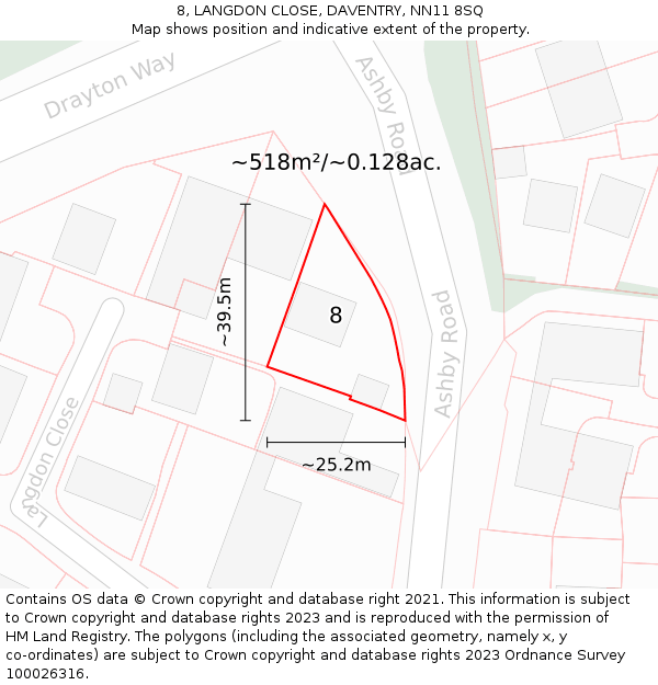 8, LANGDON CLOSE, DAVENTRY, NN11 8SQ: Plot and title map