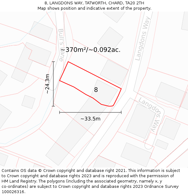 8, LANGDONS WAY, TATWORTH, CHARD, TA20 2TH: Plot and title map