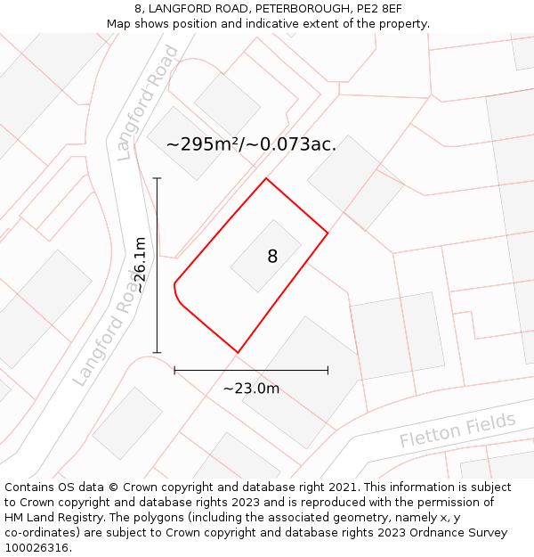 8, LANGFORD ROAD, PETERBOROUGH, PE2 8EF: Plot and title map