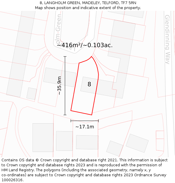 8, LANGHOLM GREEN, MADELEY, TELFORD, TF7 5RN: Plot and title map