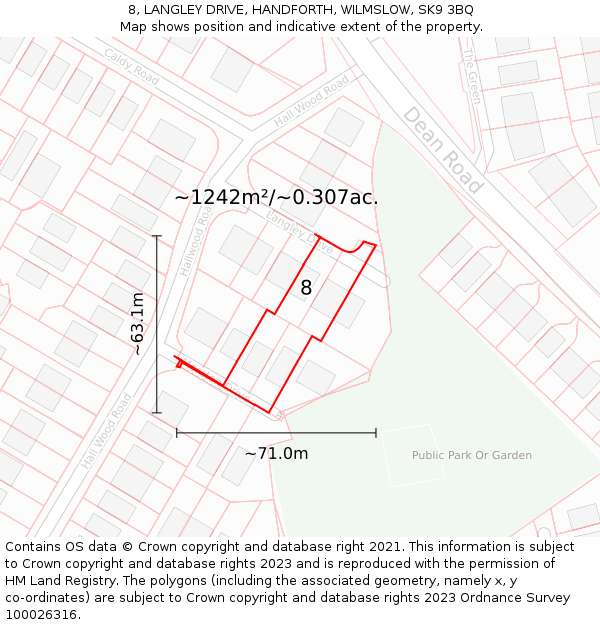 8, LANGLEY DRIVE, HANDFORTH, WILMSLOW, SK9 3BQ: Plot and title map