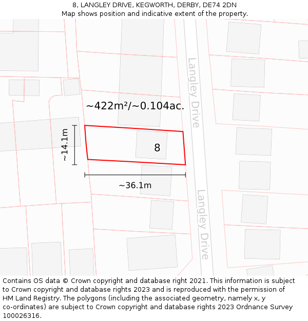8, LANGLEY DRIVE, KEGWORTH, DERBY, DE74 2DN: Plot and title map