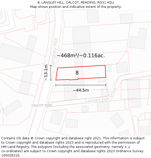 8, LANGLEY HILL, CALCOT, READING, RG31 4QU: Plot and title map