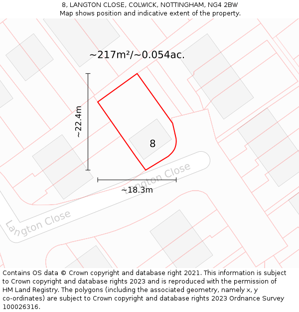 8, LANGTON CLOSE, COLWICK, NOTTINGHAM, NG4 2BW: Plot and title map
