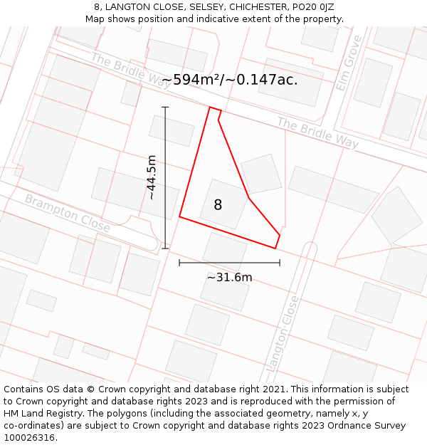 8, LANGTON CLOSE, SELSEY, CHICHESTER, PO20 0JZ: Plot and title map