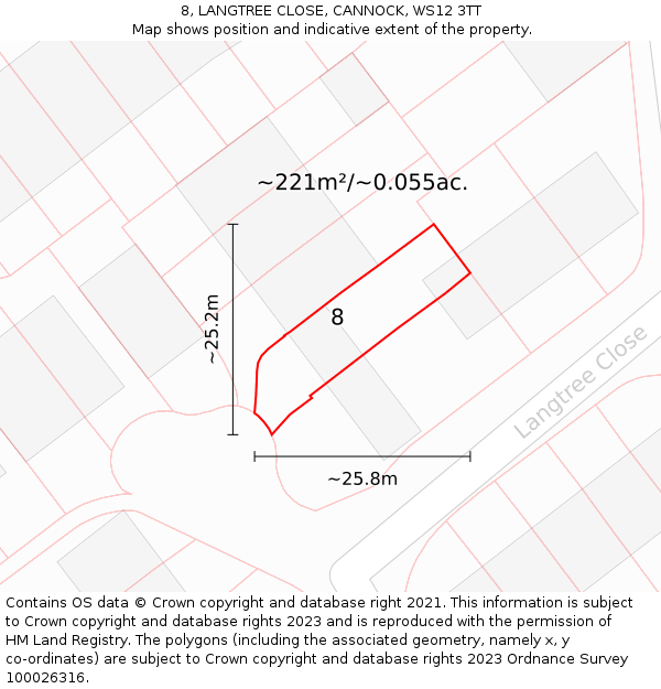8, LANGTREE CLOSE, CANNOCK, WS12 3TT: Plot and title map