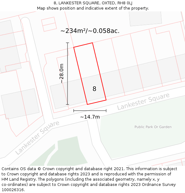 8, LANKESTER SQUARE, OXTED, RH8 0LJ: Plot and title map