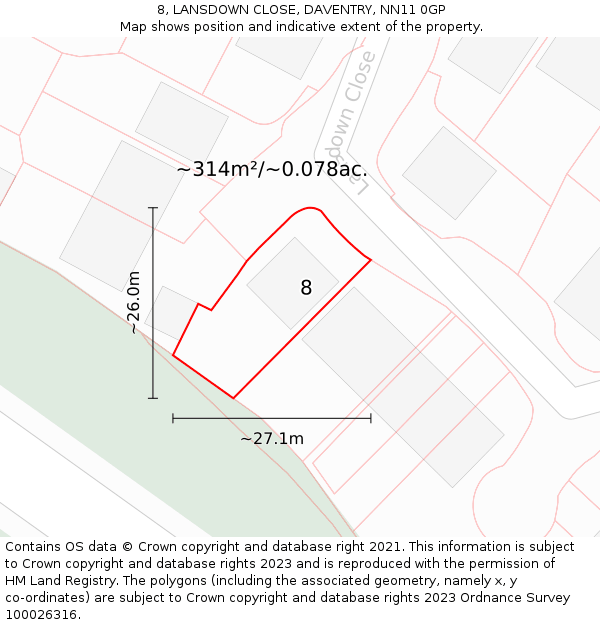 8, LANSDOWN CLOSE, DAVENTRY, NN11 0GP: Plot and title map