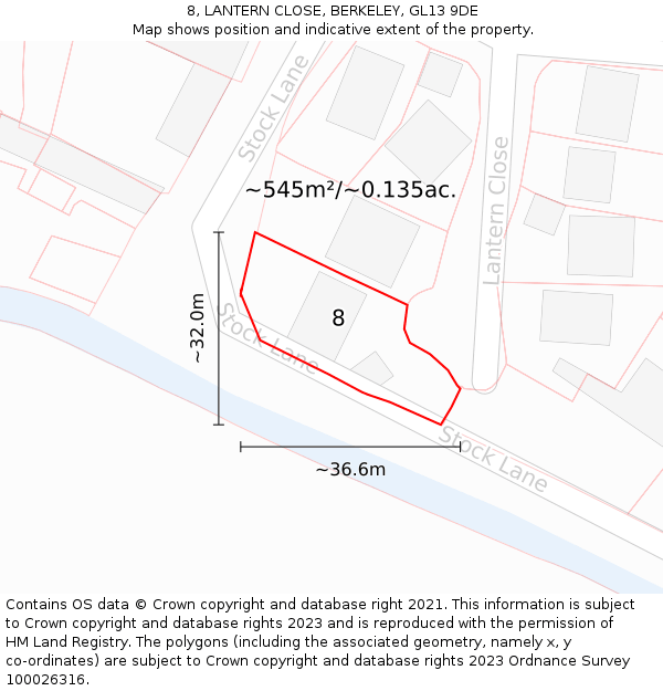 8, LANTERN CLOSE, BERKELEY, GL13 9DE: Plot and title map