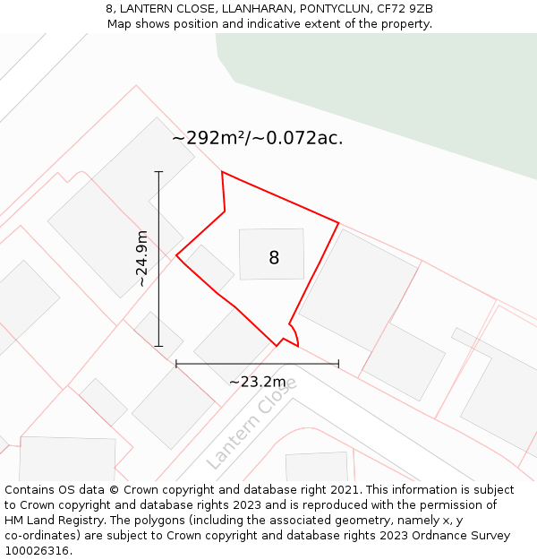 8, LANTERN CLOSE, LLANHARAN, PONTYCLUN, CF72 9ZB: Plot and title map