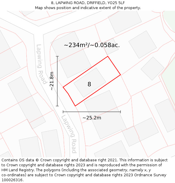 8, LAPWING ROAD, DRIFFIELD, YO25 5LF: Plot and title map