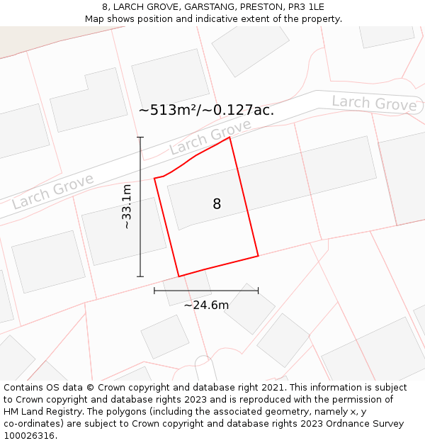 8, LARCH GROVE, GARSTANG, PRESTON, PR3 1LE: Plot and title map