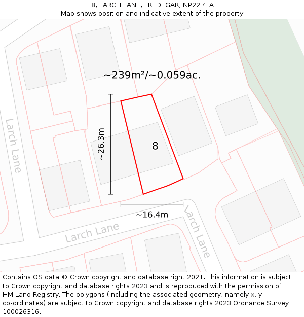 8, LARCH LANE, TREDEGAR, NP22 4FA: Plot and title map