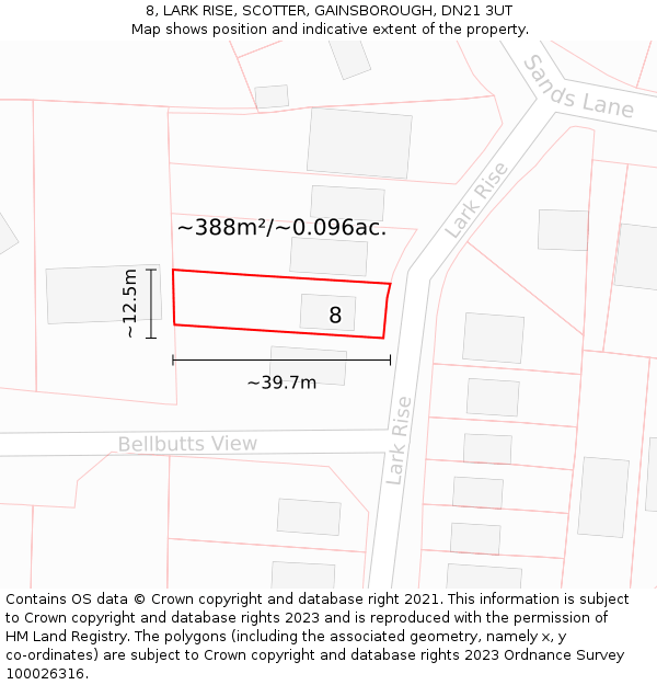 8, LARK RISE, SCOTTER, GAINSBOROUGH, DN21 3UT: Plot and title map