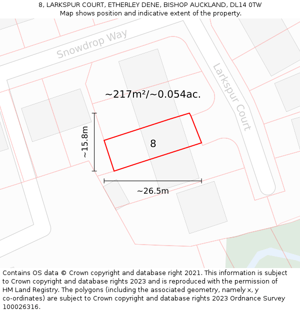 8, LARKSPUR COURT, ETHERLEY DENE, BISHOP AUCKLAND, DL14 0TW: Plot and title map