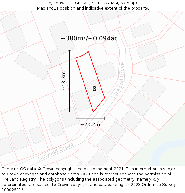8, LARWOOD GROVE, NOTTINGHAM, NG5 3JD: Plot and title map