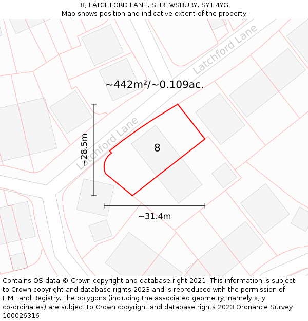 8, LATCHFORD LANE, SHREWSBURY, SY1 4YG: Plot and title map