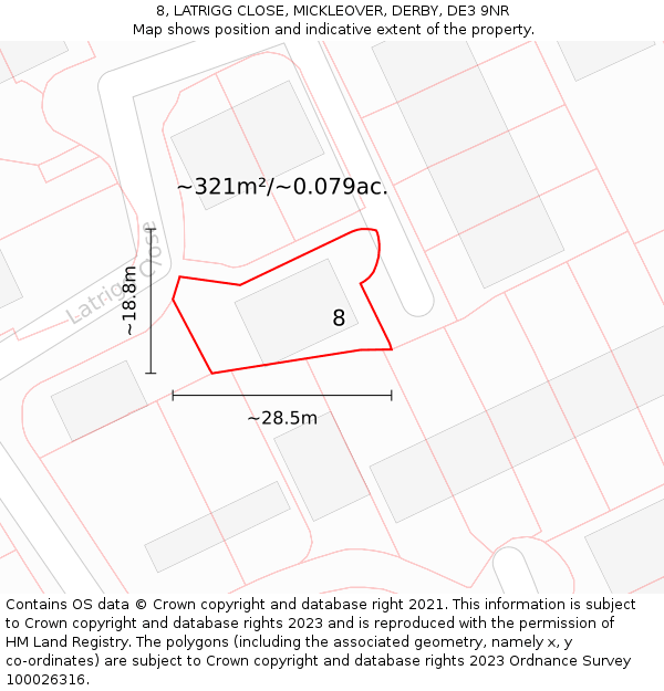 8, LATRIGG CLOSE, MICKLEOVER, DERBY, DE3 9NR: Plot and title map