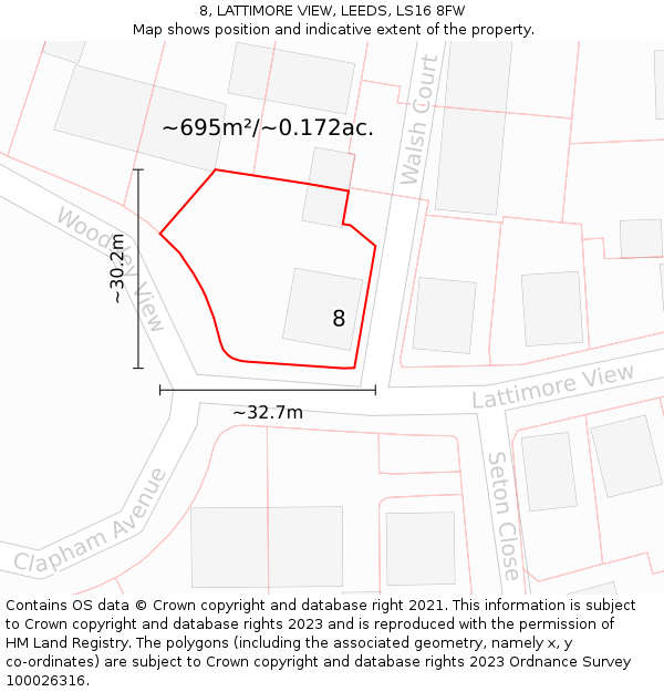 8, LATTIMORE VIEW, LEEDS, LS16 8FW: Plot and title map