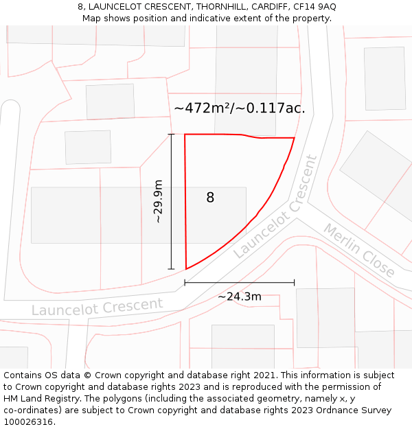 8, LAUNCELOT CRESCENT, THORNHILL, CARDIFF, CF14 9AQ: Plot and title map
